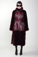 Pre Order: Bordeaux Vegan Fur Sleeves and Trim Coat