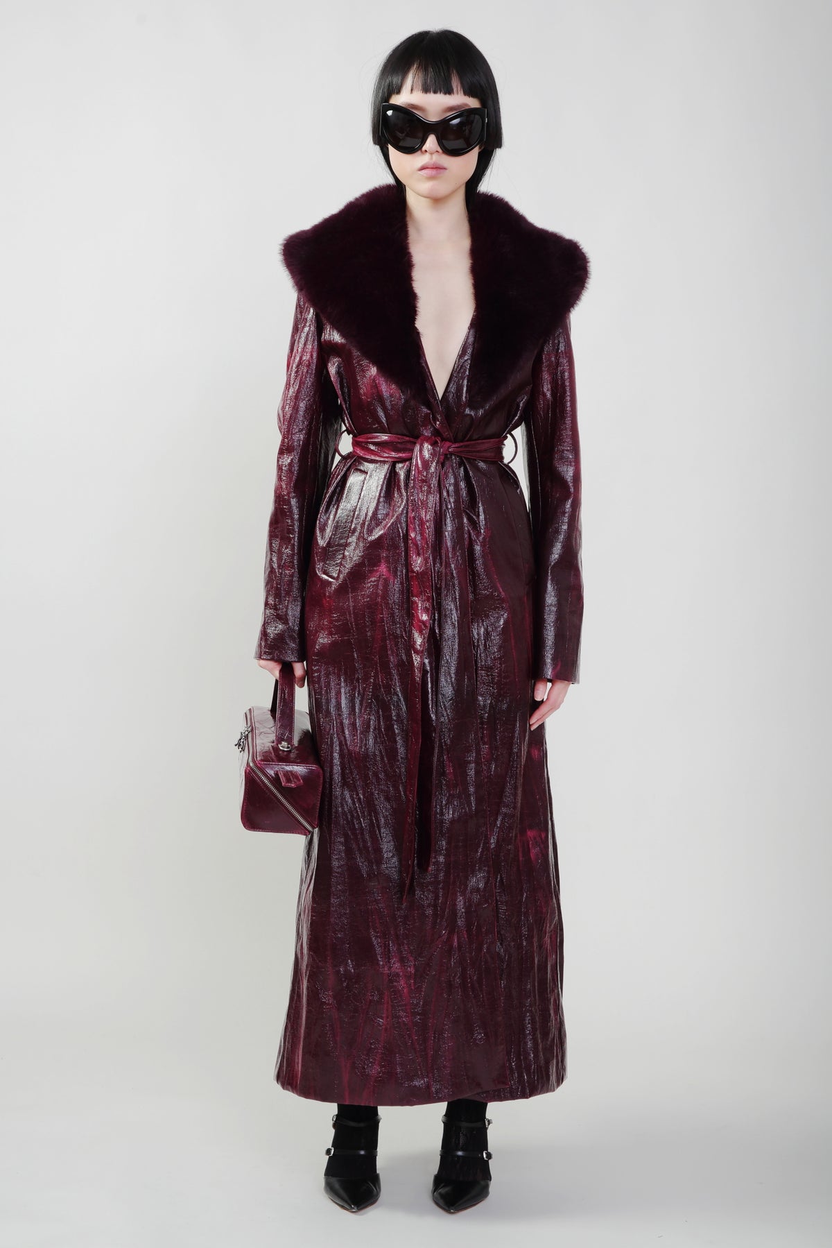 Bordeaux Faux Fur Collar Coat-Pre-Order