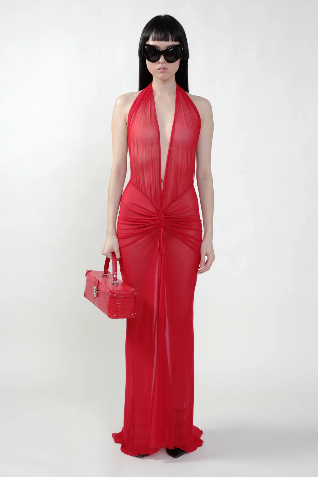 red dress with mesh Red Mesh Gown/Mesh Maxi Dress in Red – Kim Shui Studio