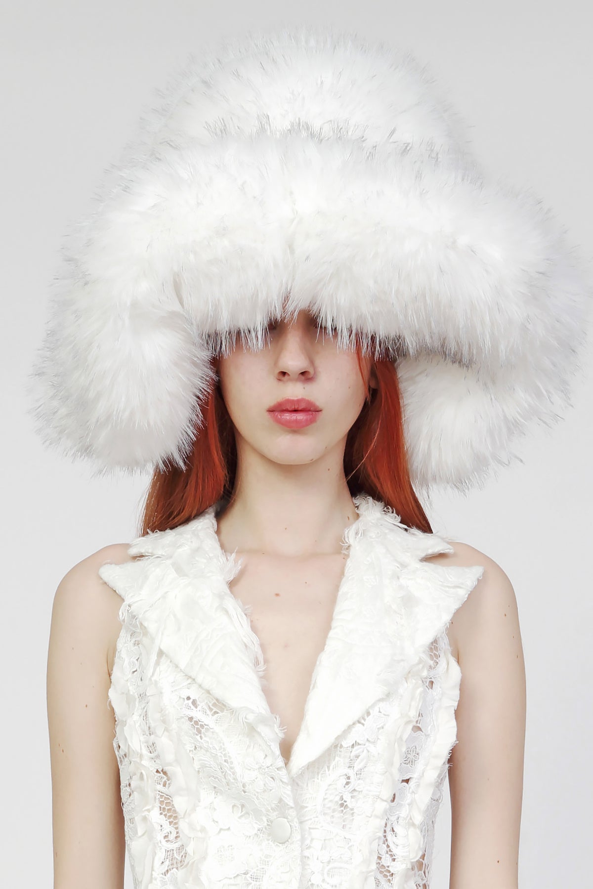 Oversized Faux Fur Cowboy Hat in White
