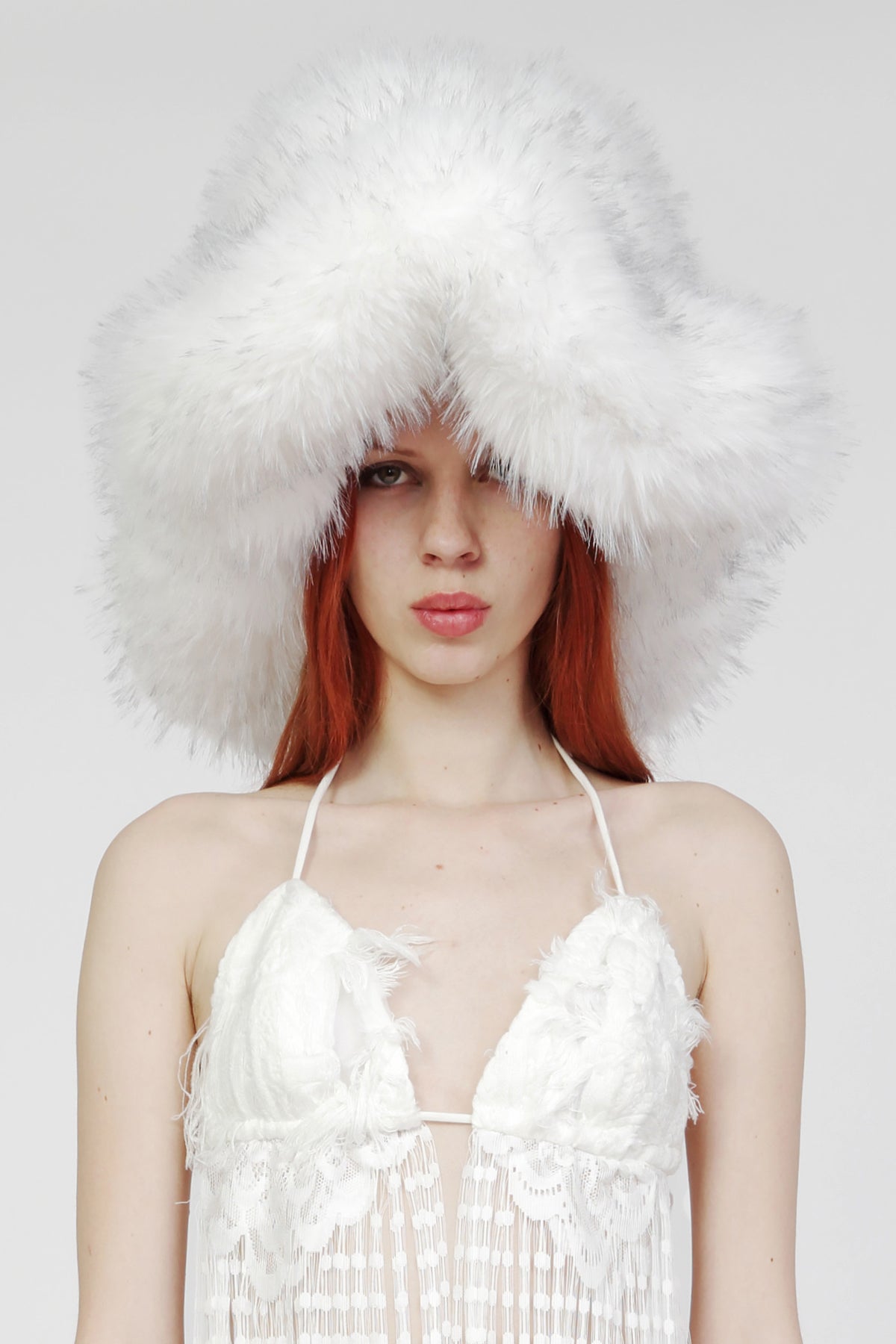 Oversized Faux Fur Cowboy Hat in White