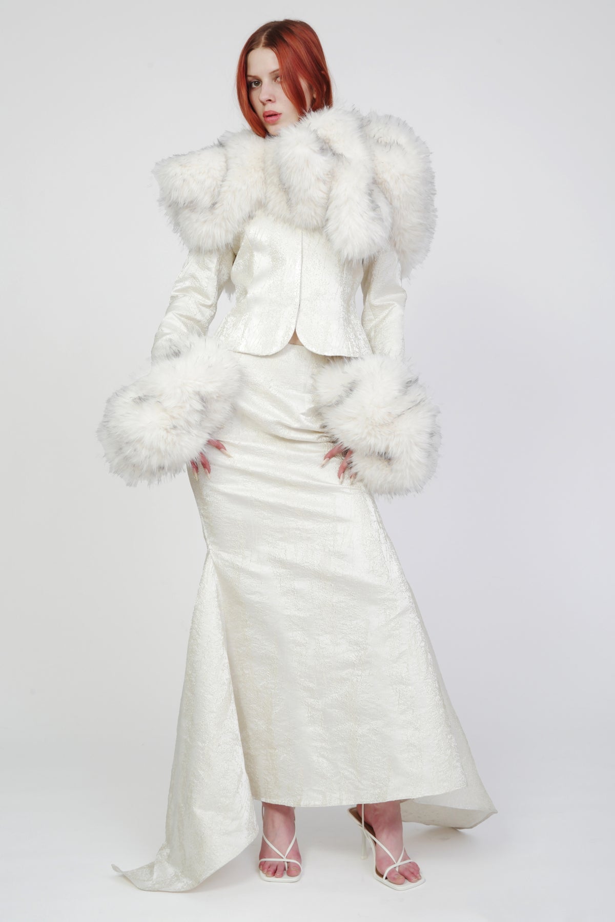 Angelina Faux Fur Trim Brocade Jacket -Pre Order