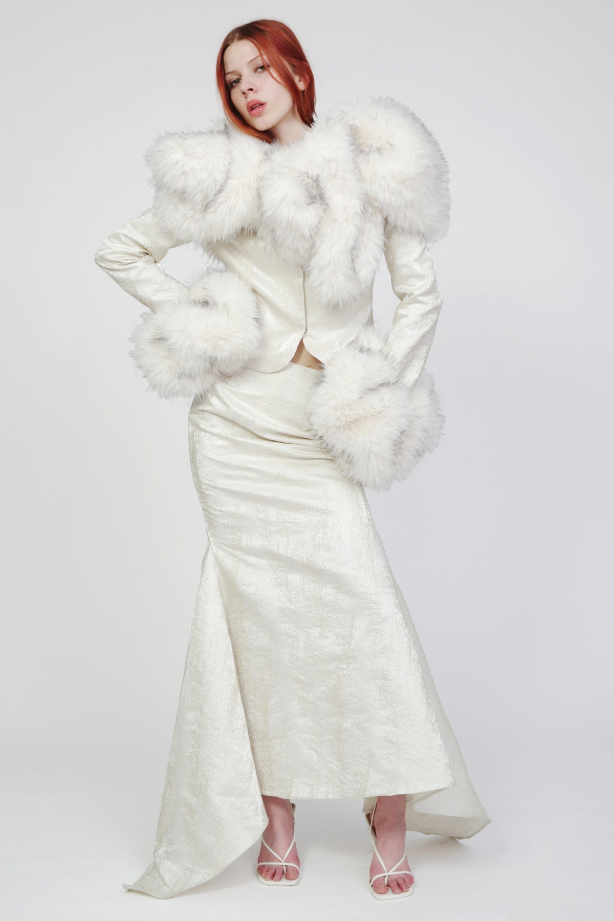 Angelina Faux Fur Trim Brocade Jacket -Pre Order