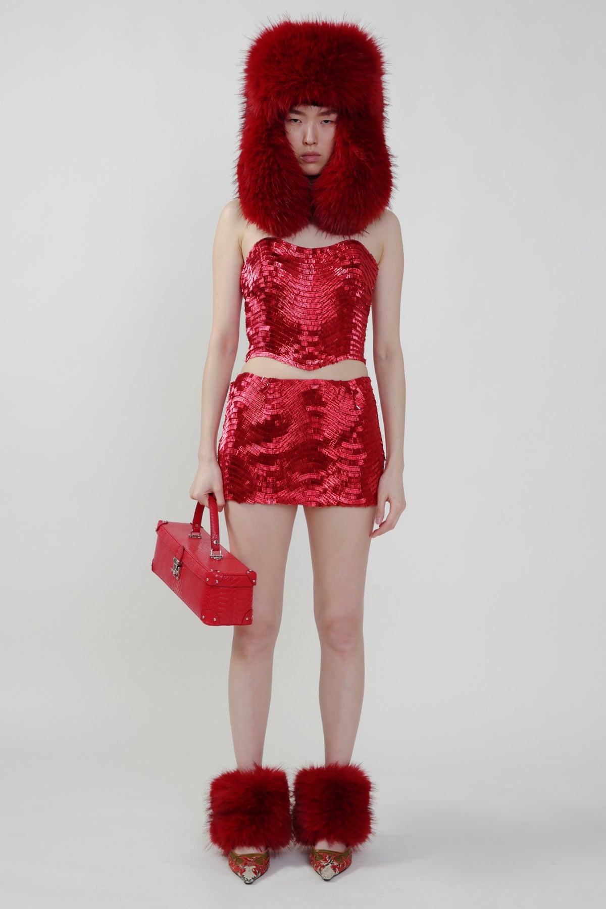 Oversized Faux Fur Trapper Hat in Red