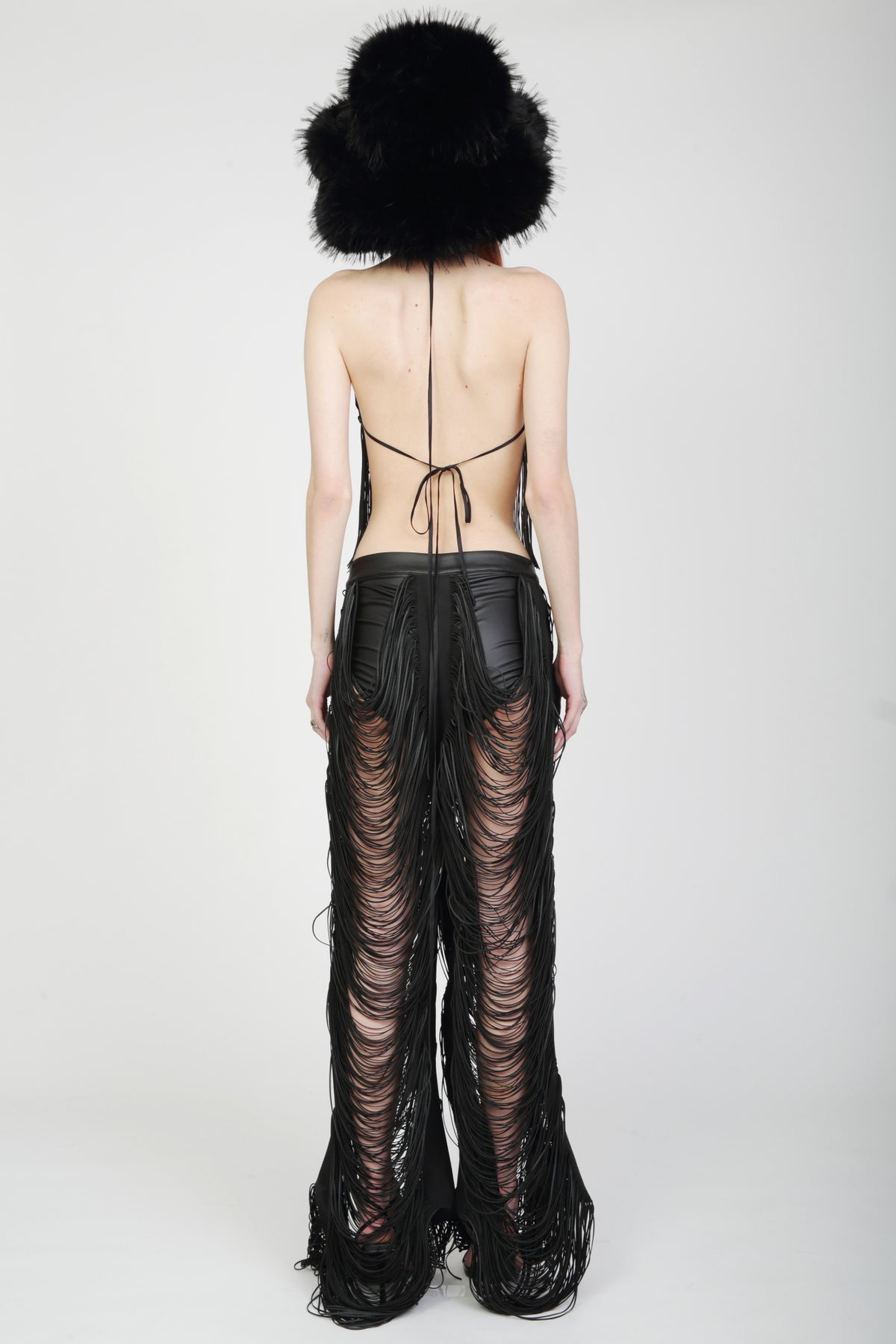 Rimea Embossed Fringe Top in Black