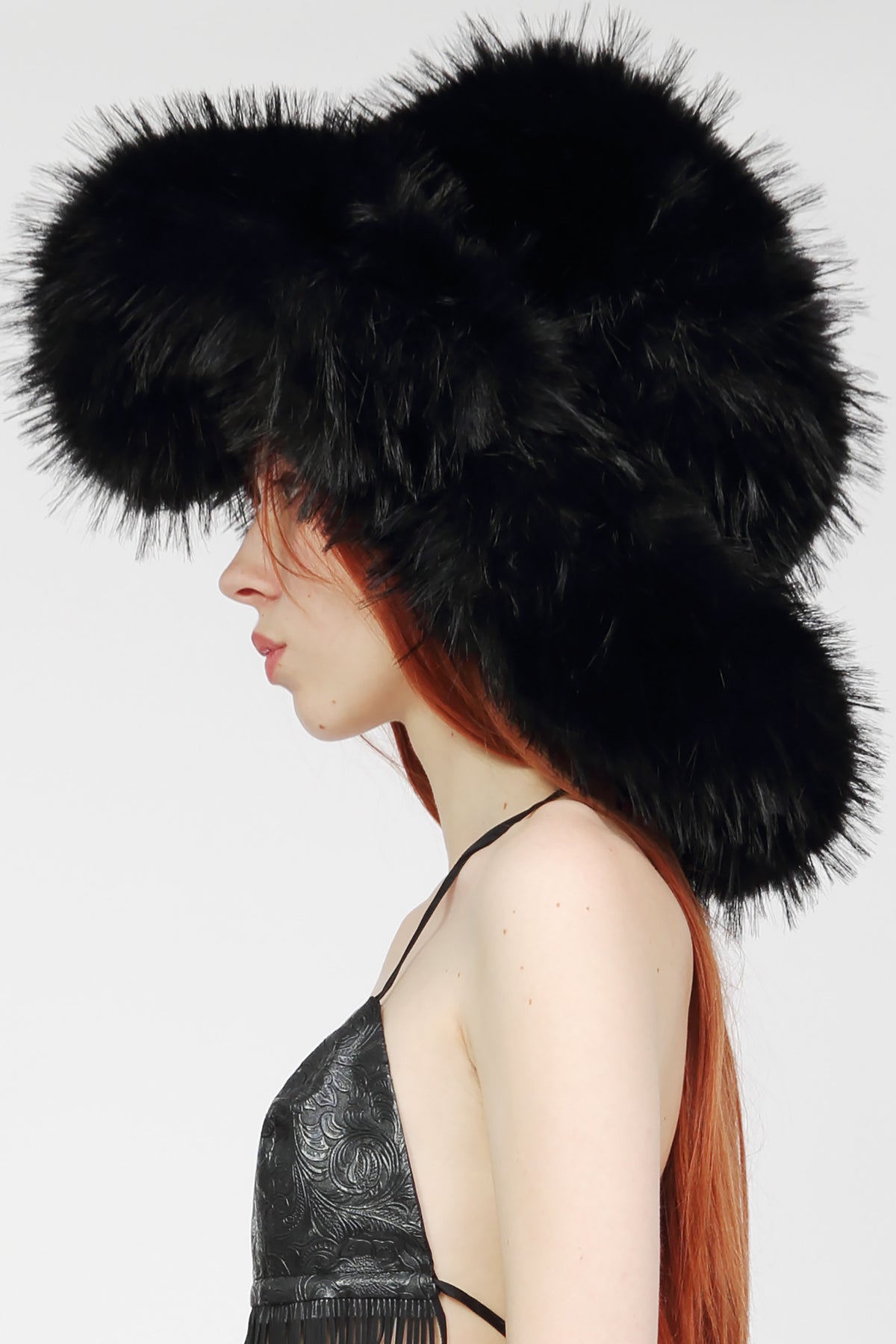 Oversized Faux Fur Cowboy Hat in Black- Pre Order