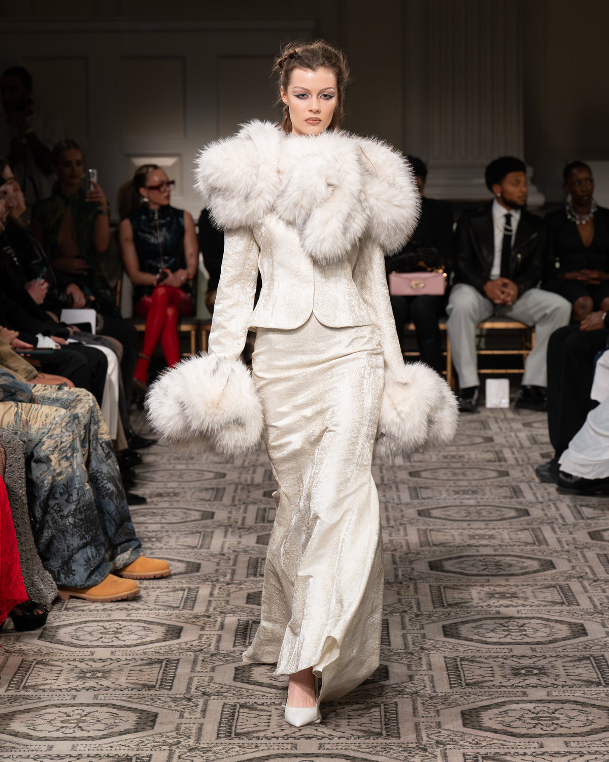 Angelina Faux Fur Trim Brocade Jacket -Pre Order