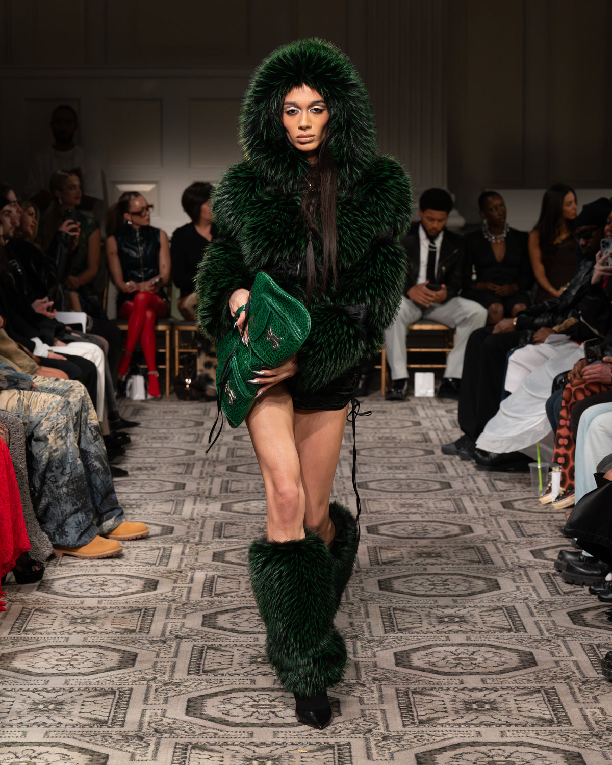 Faux Fur  Leg Warmers in Green