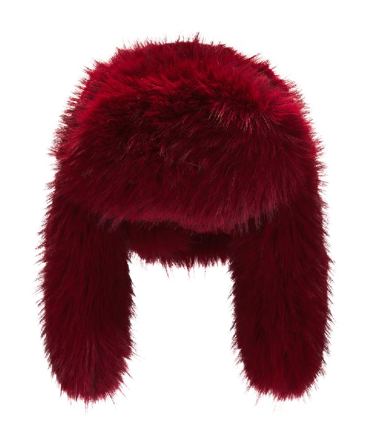 Oversized Faux Fur Trapper Hat in Red