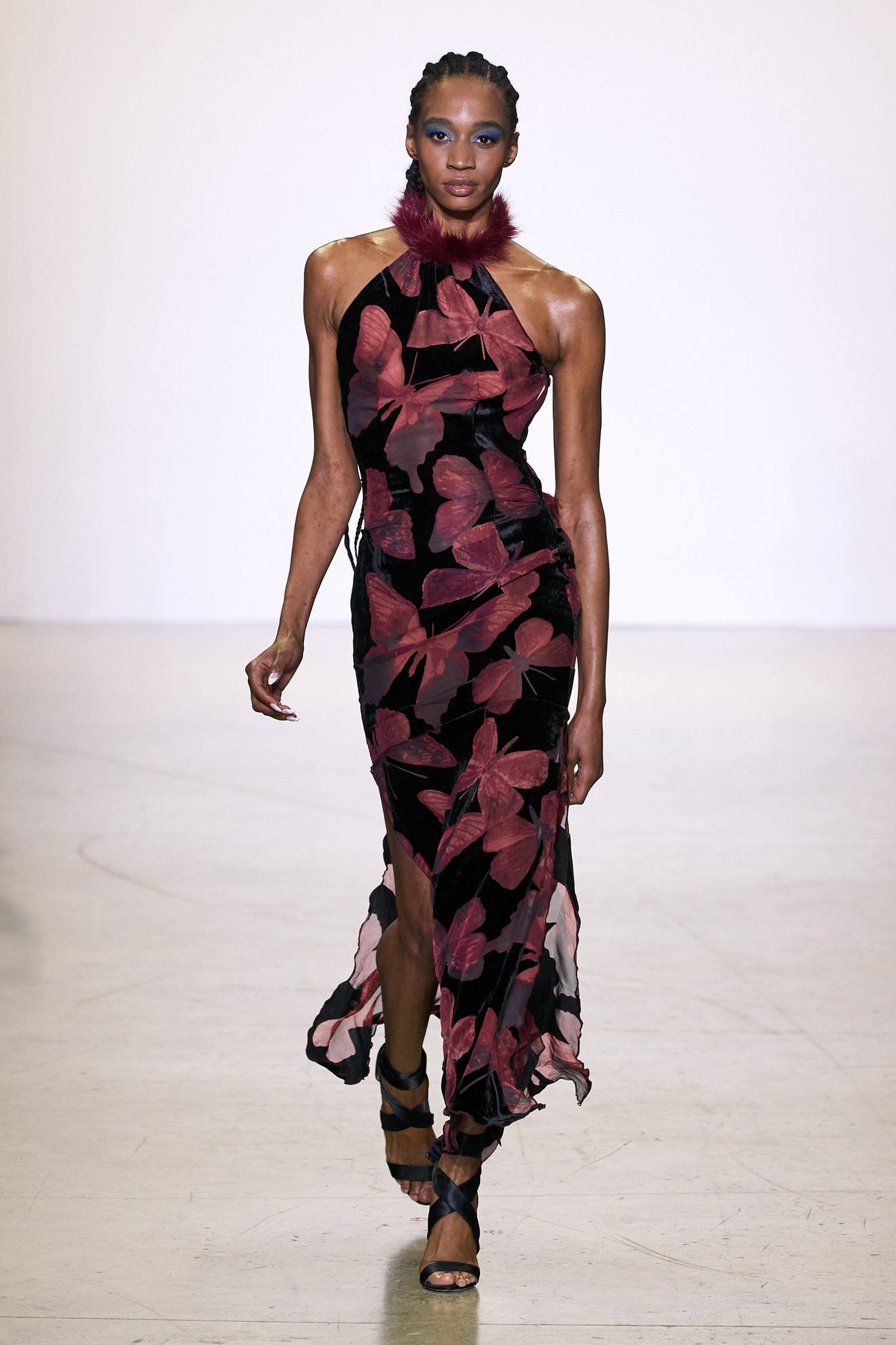 Fur Trim Butterfly Velvet Gown