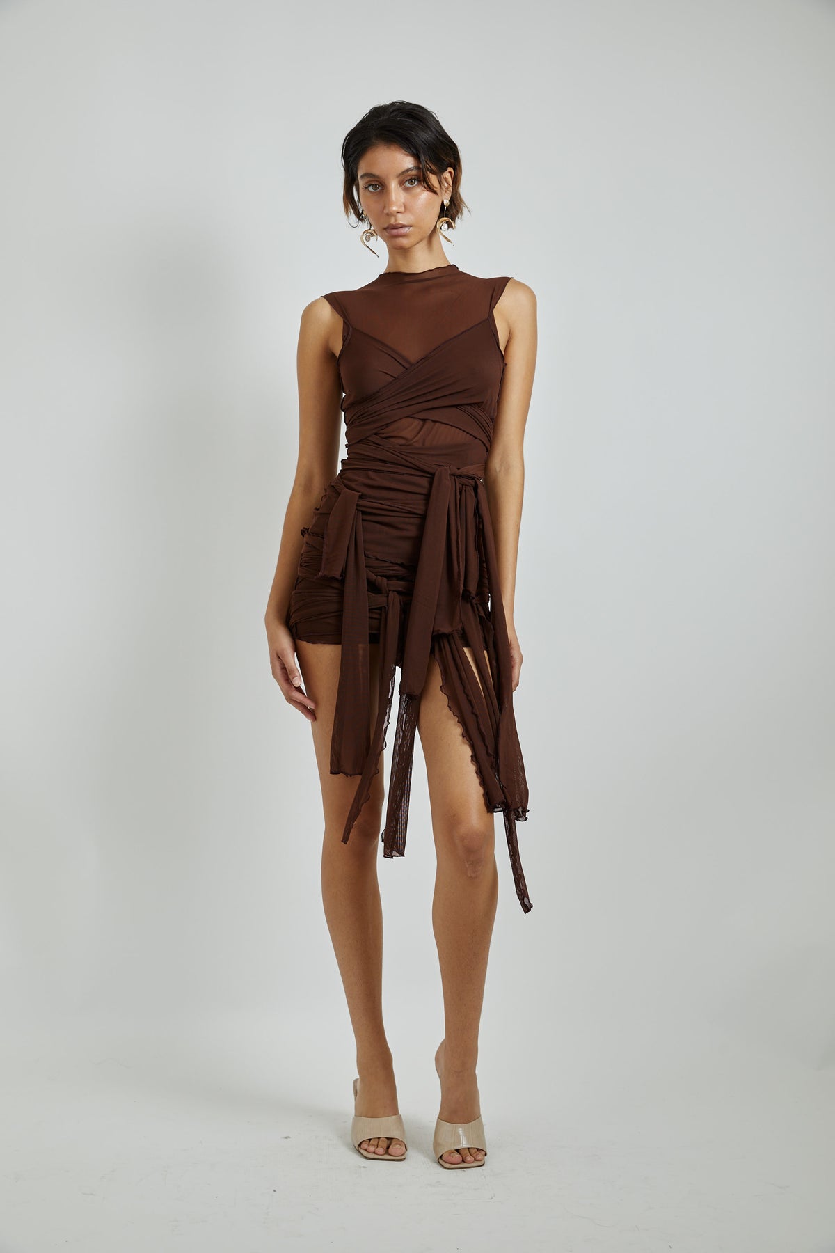Brown Mesh Tie Top