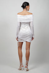 Pre-Order: Off Shoulder White Mesh Dress