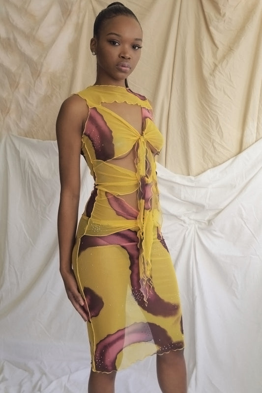 Swirl Print Multi Tie Sleeveless Dress