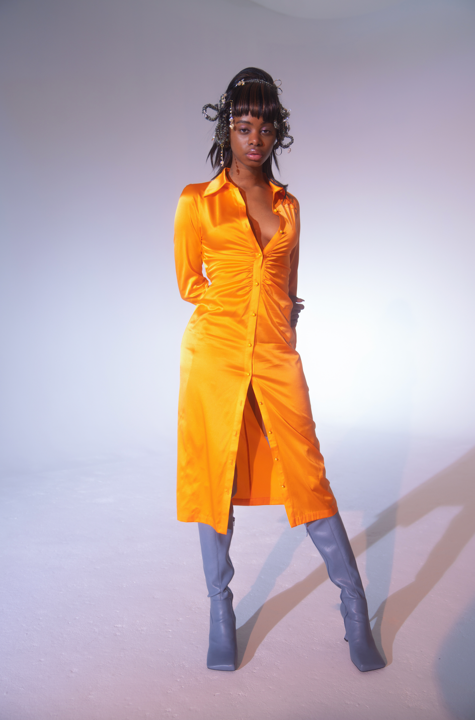 Orange Silk Ruched Dress Kim Shui Studio