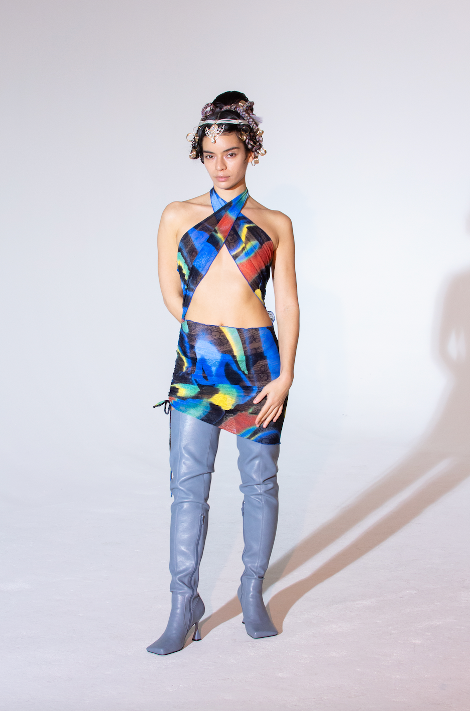 Blue Swirl Print Wrap Mini Dress Small
