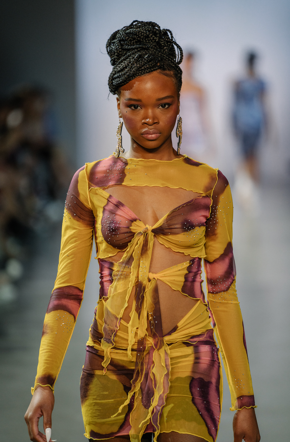 Swirl Print Mesh Tie Dress