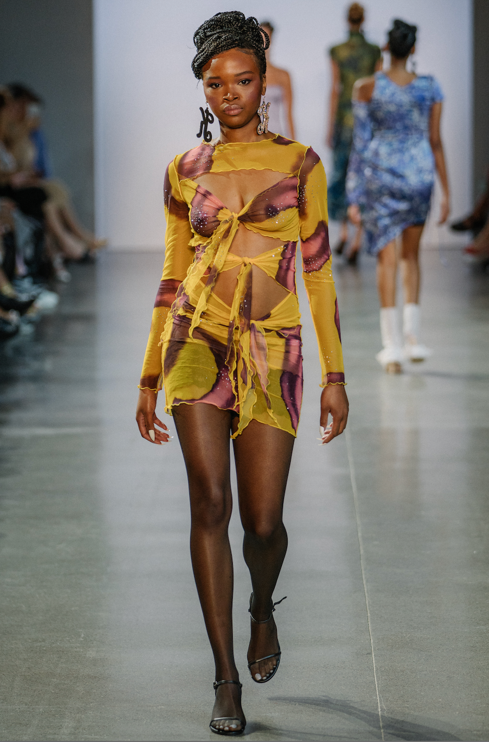 Swirl Print Mesh Tie Dress