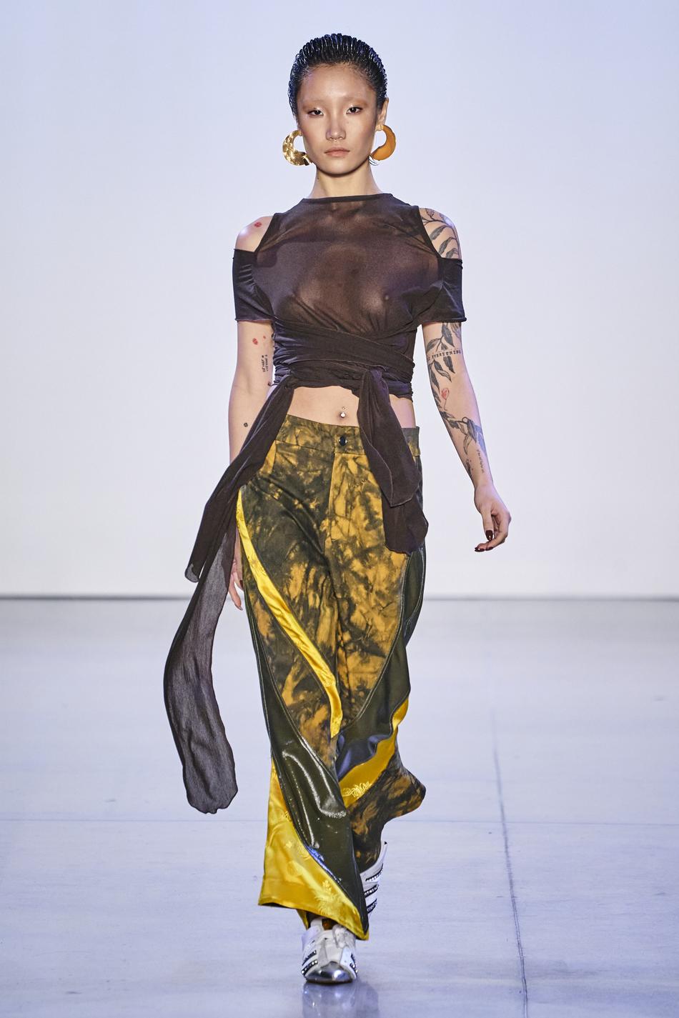 Brown Mesh Tie Top