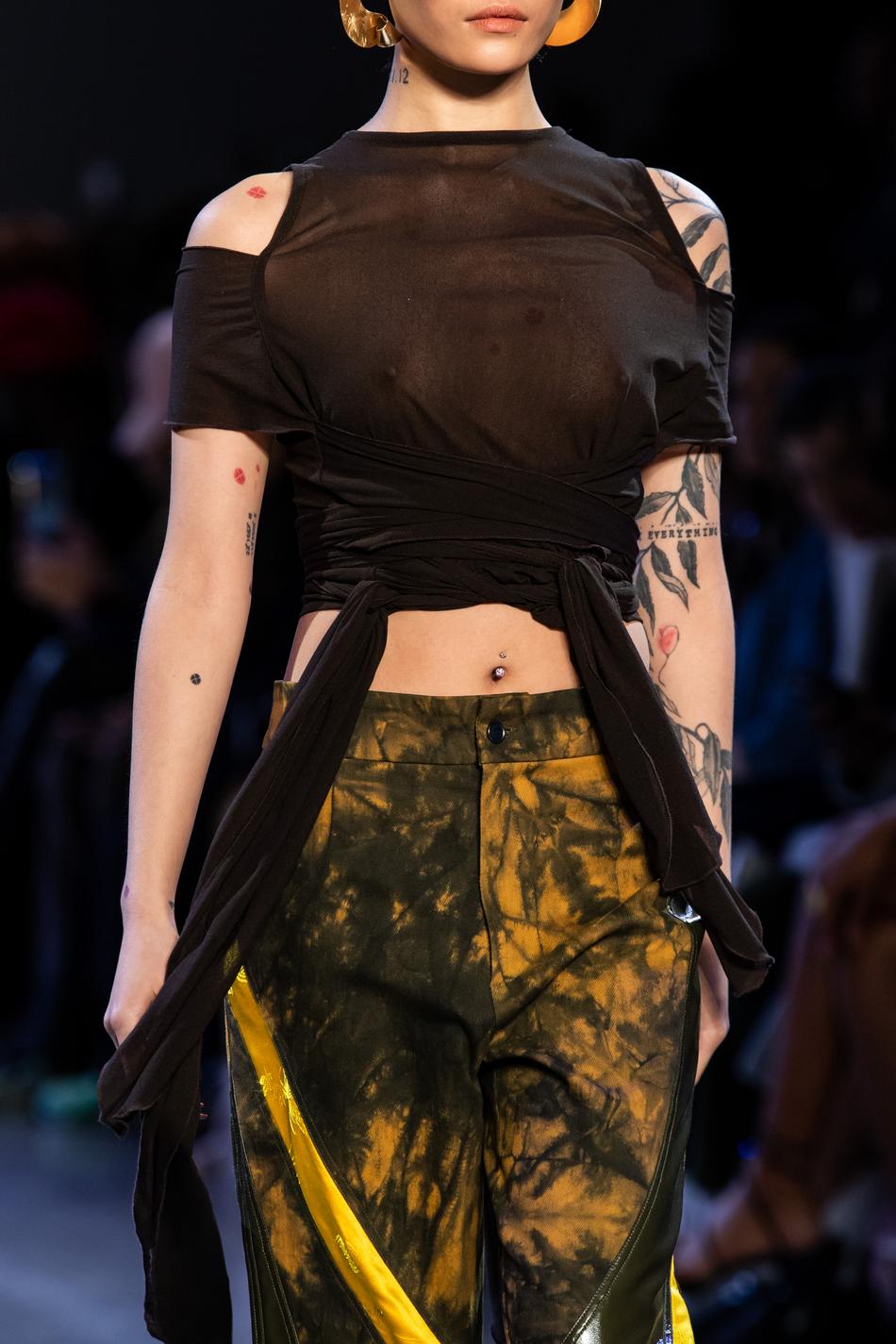 Brown Mesh Tie Top