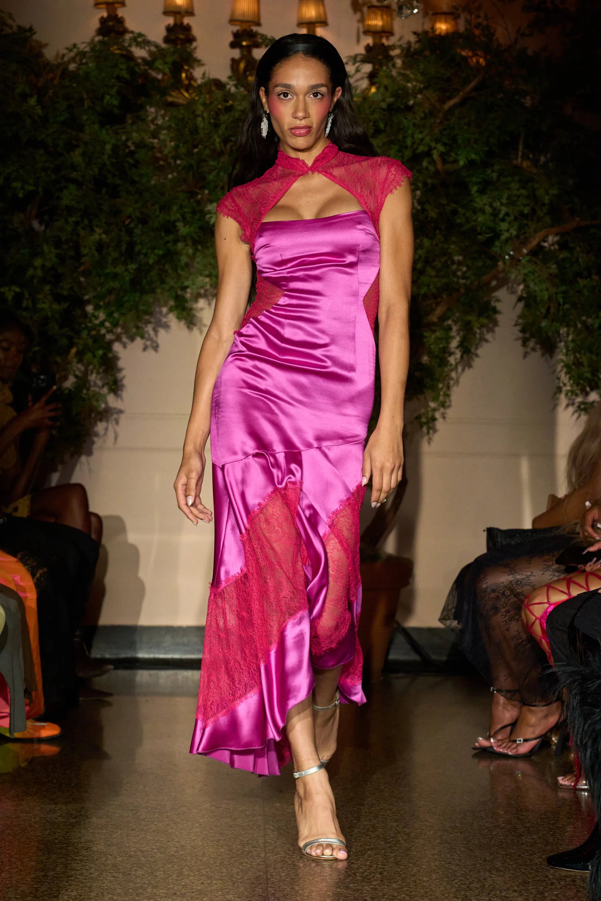 Magenta Silk Lace Trimmed Gown – Kim Shui Studio