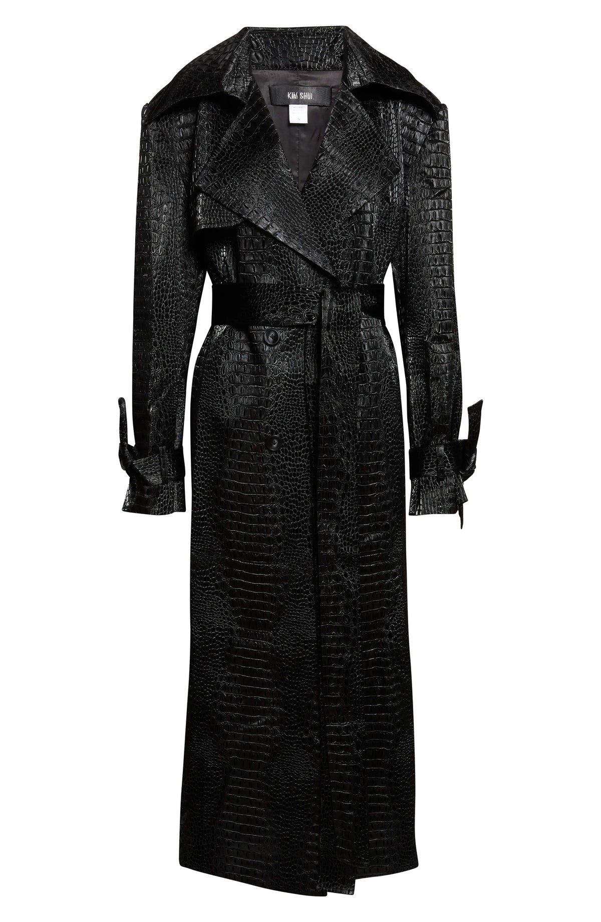 Croc Embossed Faux Leather Trench Coat
