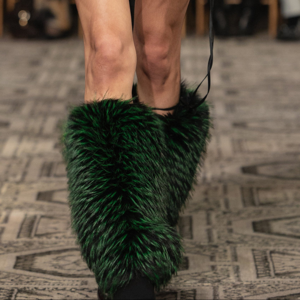 Faux Fur Leg Warmers in Green-Pre Order