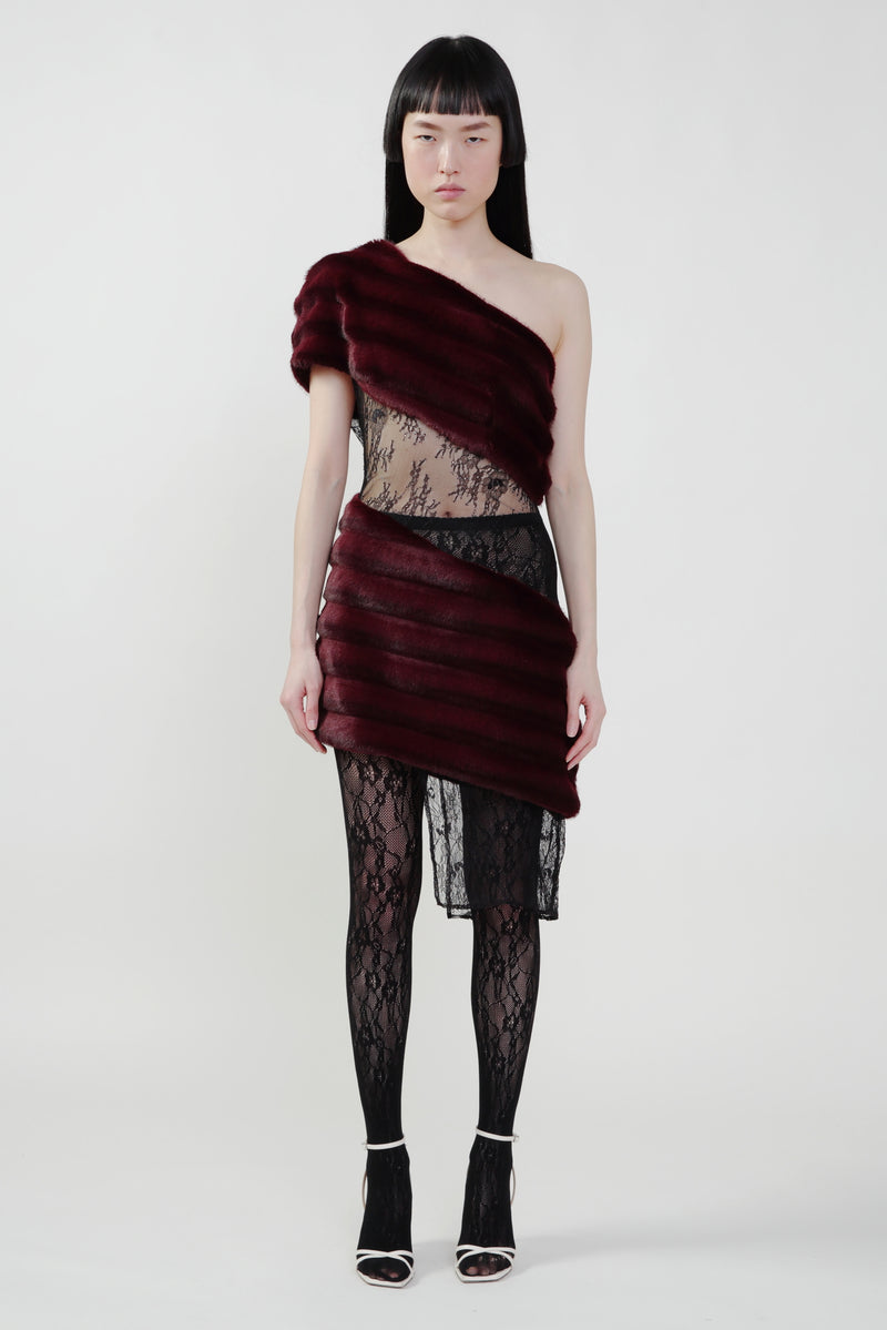 Aubergine Faux Fur Combo Dress Medium Aubergine Faux Fur Combo Dress Medium