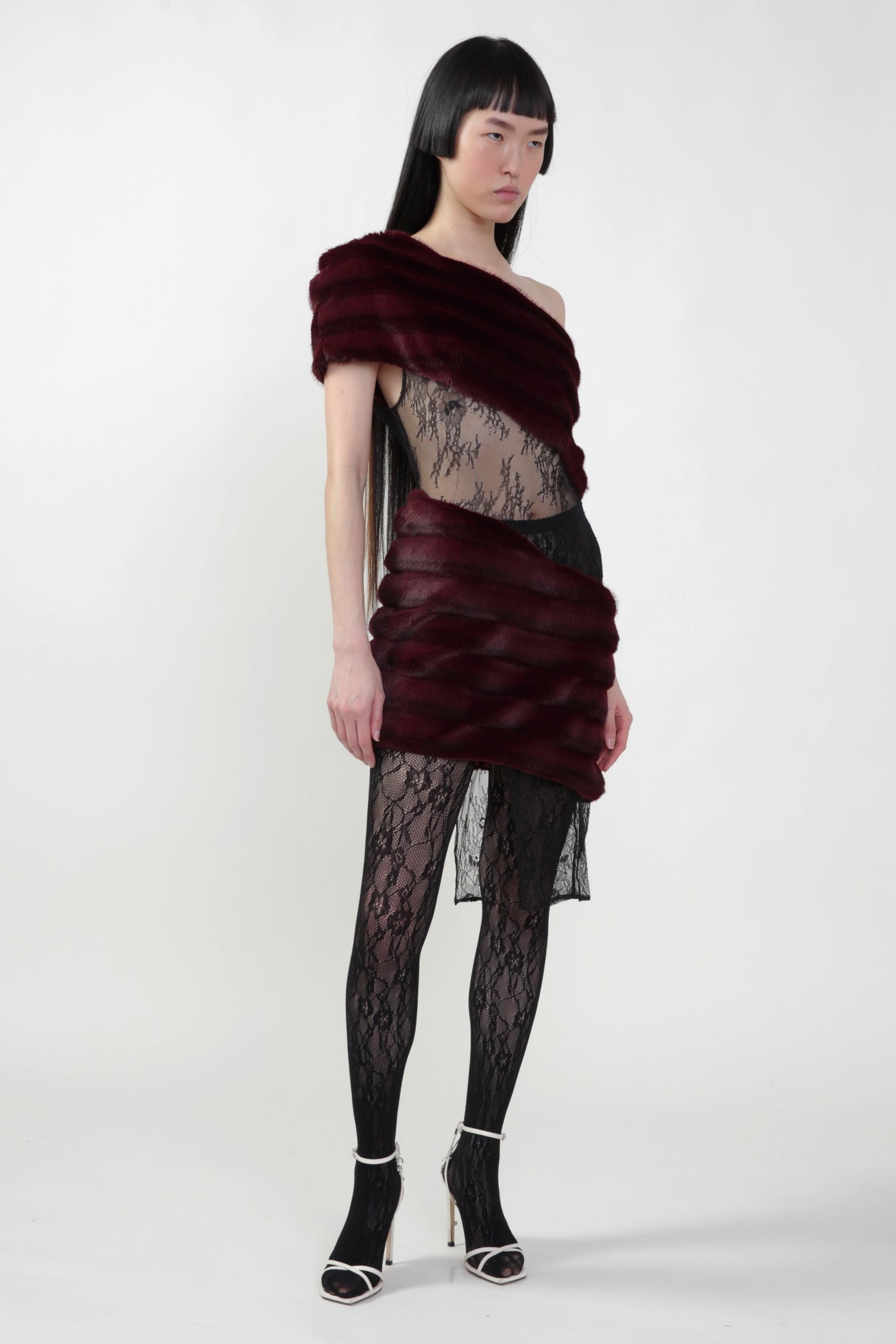 Aubergine Faux Fur Combo Dress Medium Aubergine Faux Fur Combo Dress Medium