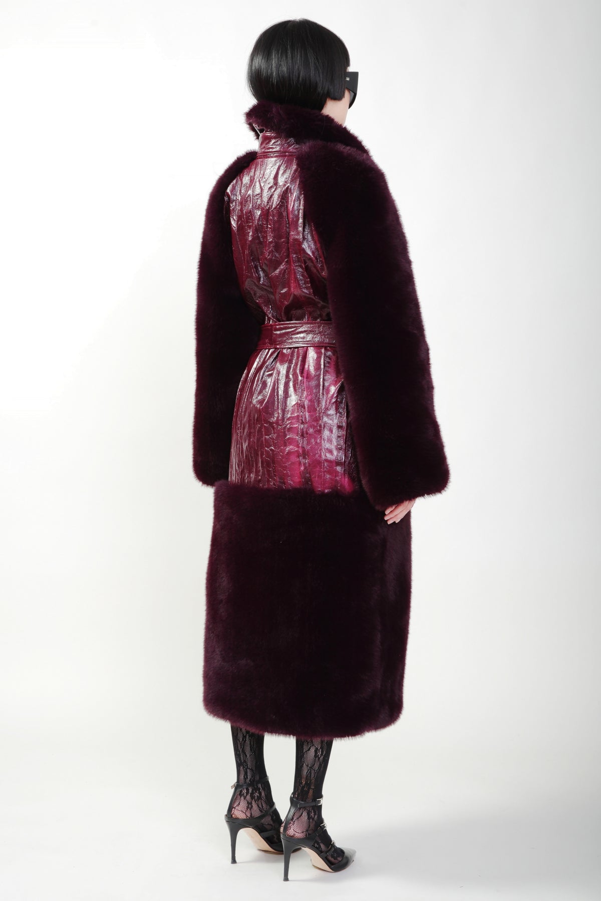 Pre Order: Bordeaux Vegan Fur Sleeves and Trim Coat