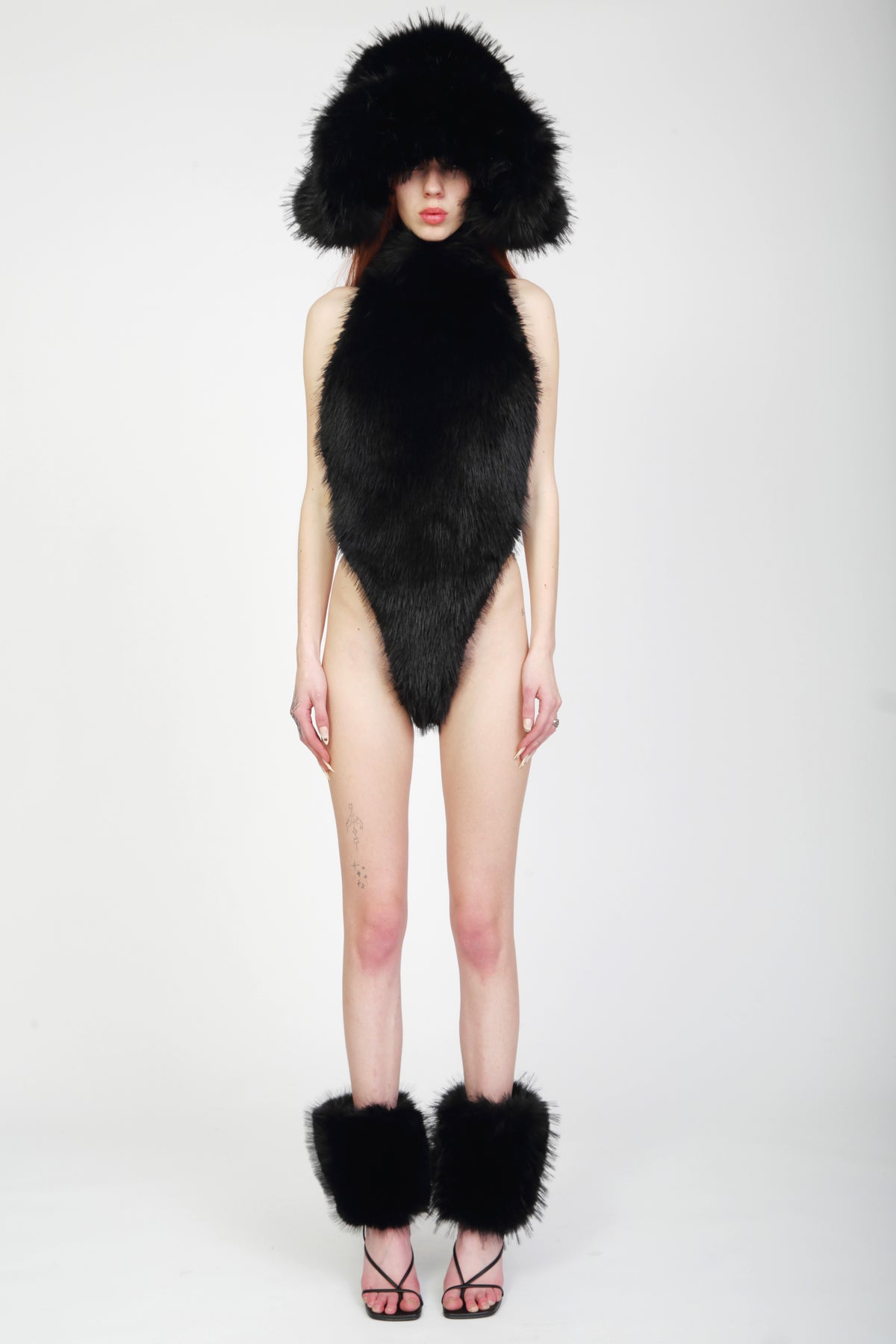 Black Faux Fur Bodysuit Pre Order