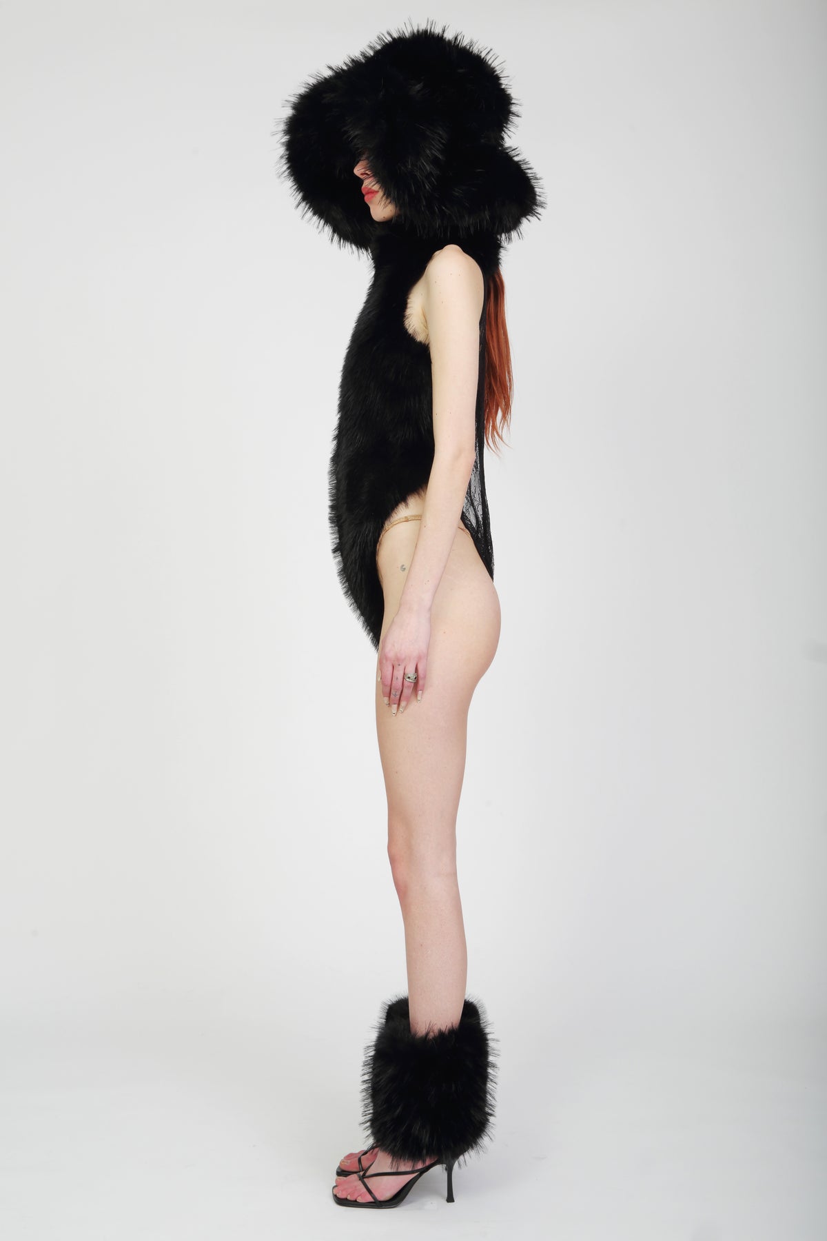 Black Faux Fur Bodysuit Pre Order