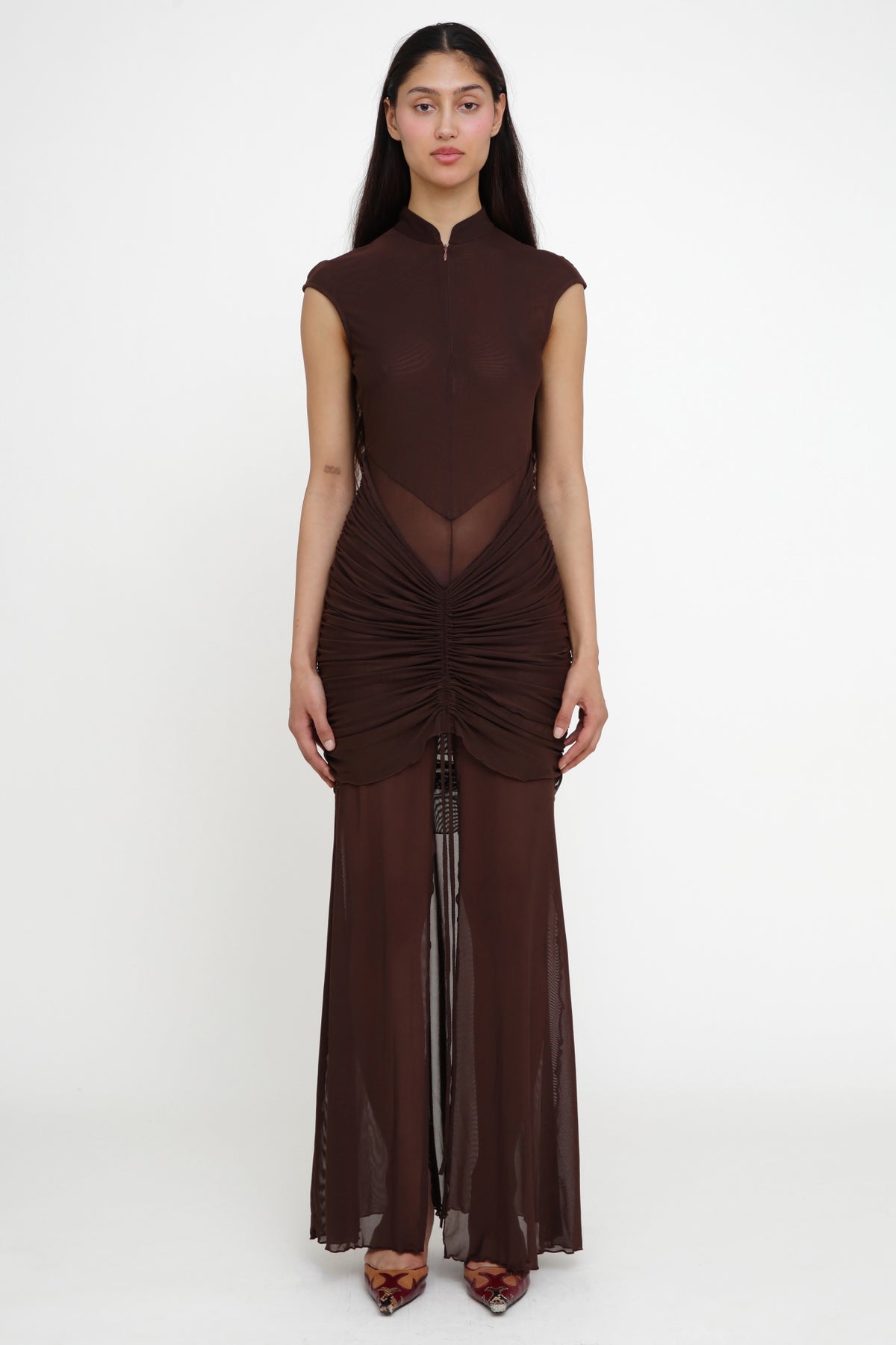 Anai Mesh Brown Dress -Pre Order