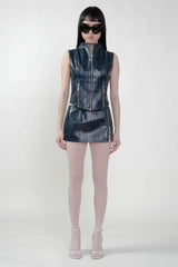 Pre Order: Faux Leather Mini Skirt with K Zipper in TEAL