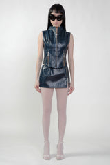 Pre Order: Faux Leather Bustier with K Zipper in TEAL