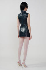Faux Leather Mini Skirt with K Zipper in TEAL (pre-order)