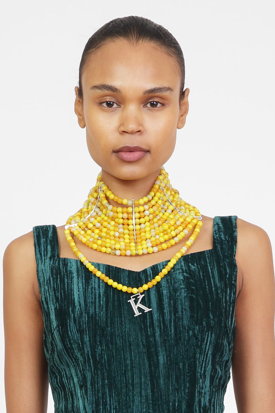 K beaded High Neck Necklaces in Yellow