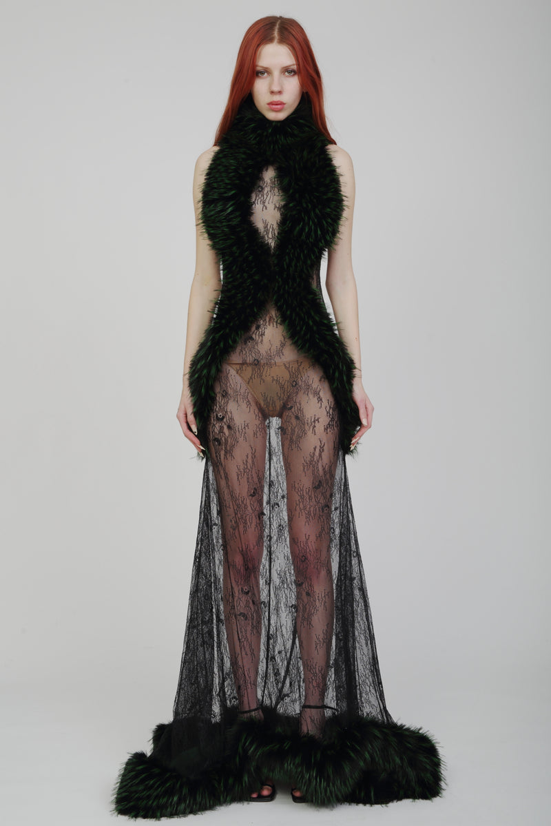 Valentina Lace Fur Gown -Pre-Order