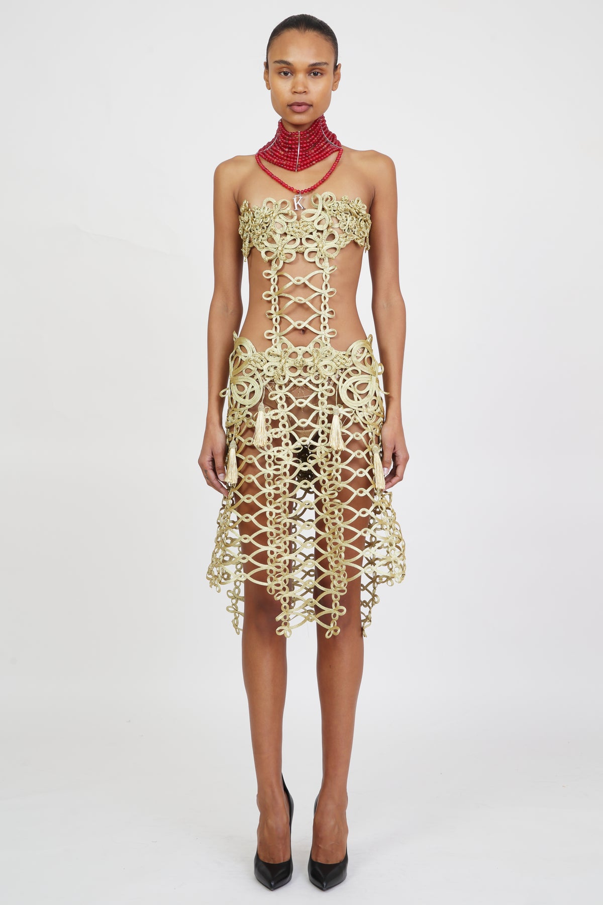 K beaded High Neck Necklaces in RED