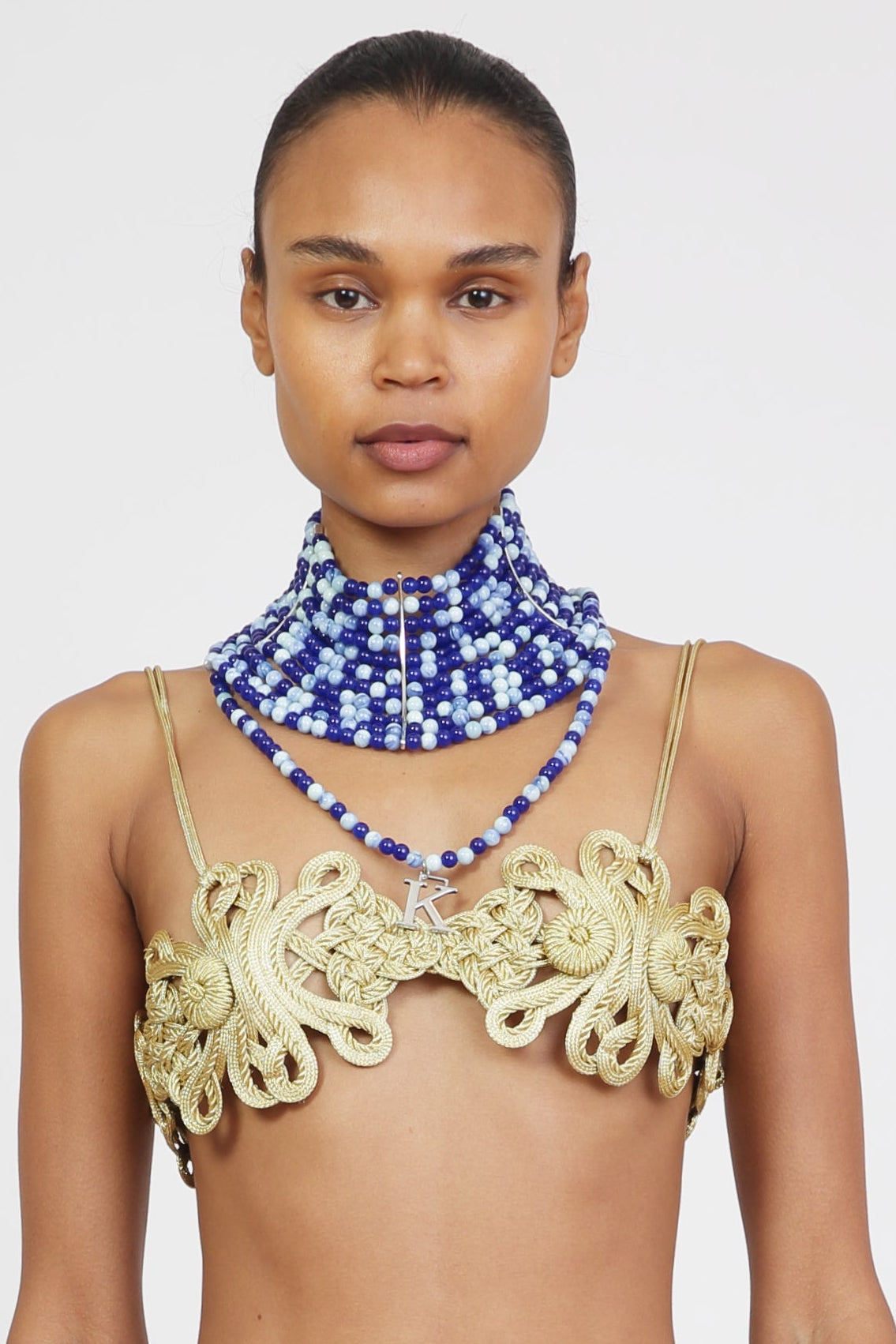 K beaded High Neck Necklaces in Blue
