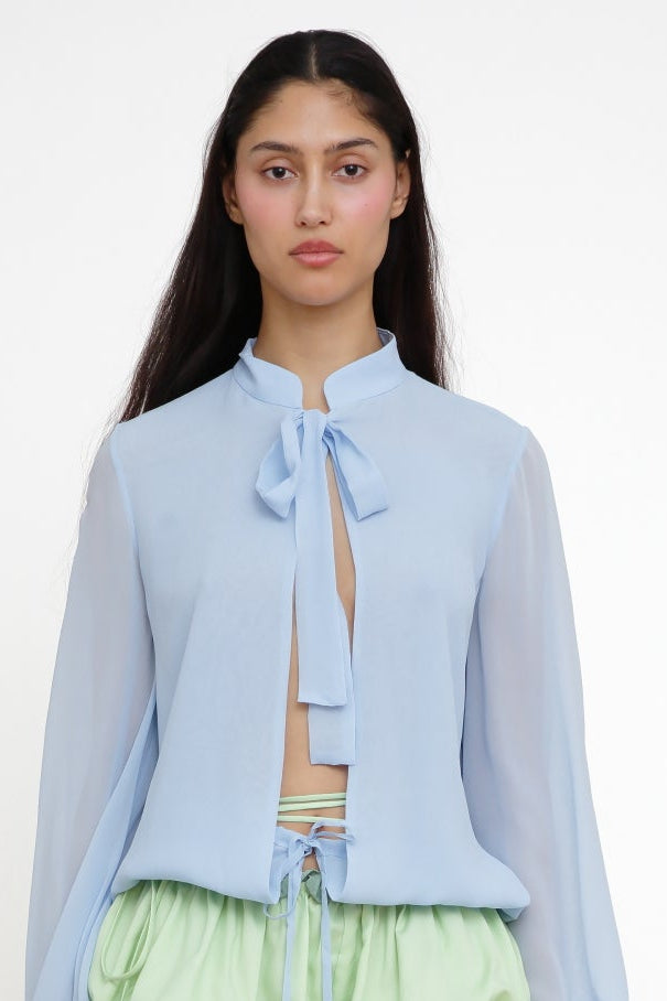 Peyton Blue Sheer Tie Top-Pre Order