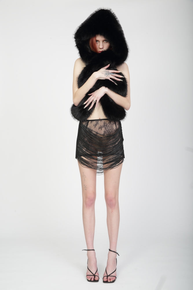 Bao Fringe Skirt in Black-Pre Order