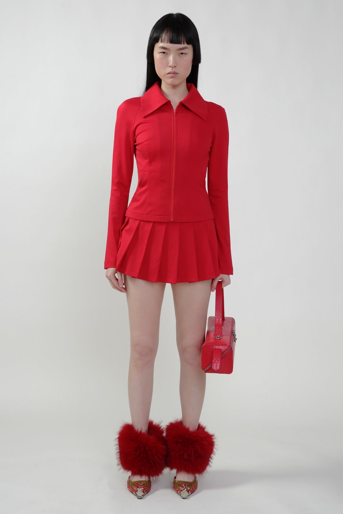 Red Mini Skort with Pleats