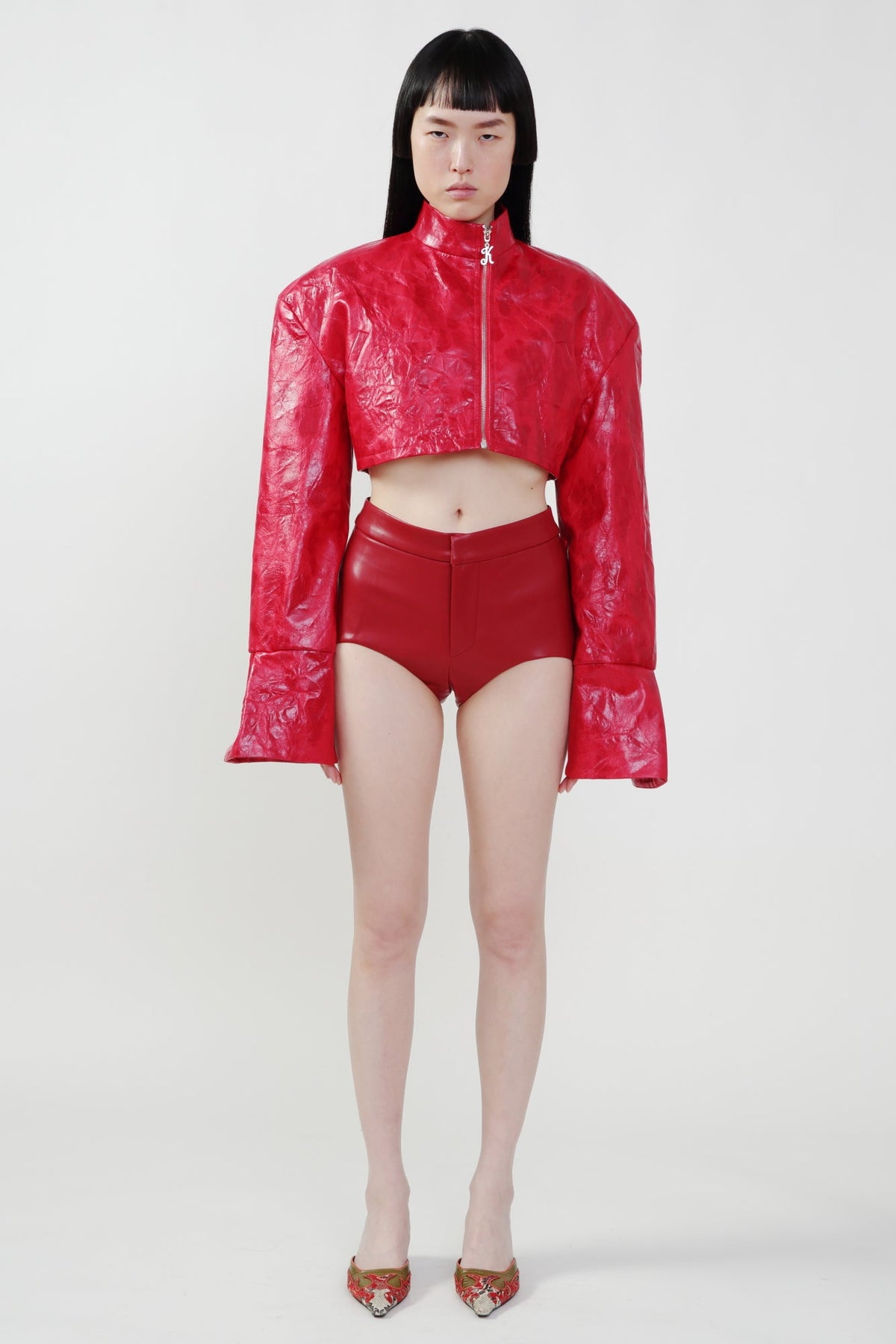 Red Vegan Leather Hot Short