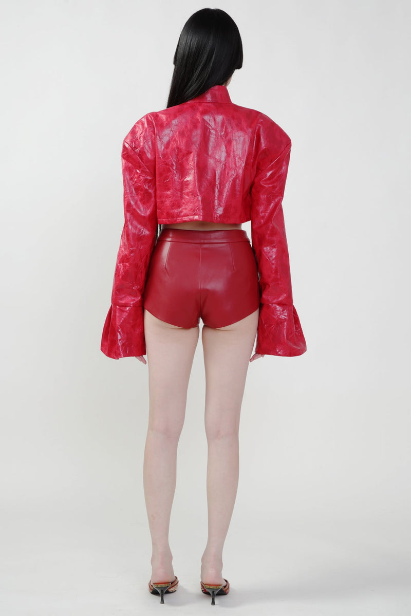 Red Vegan Leather Hot Short