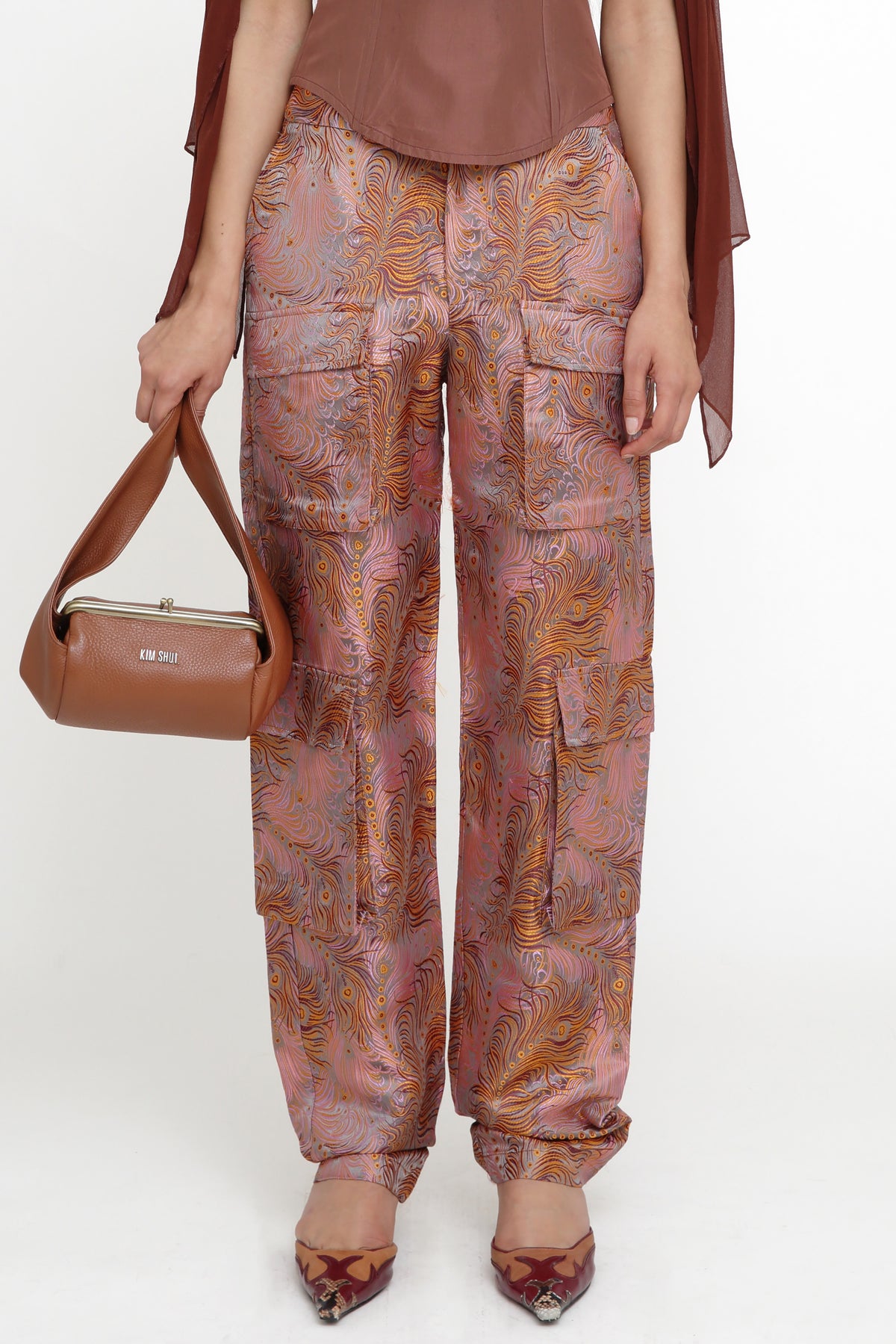 Mauve Brocade Cargo Pants-Pre Order