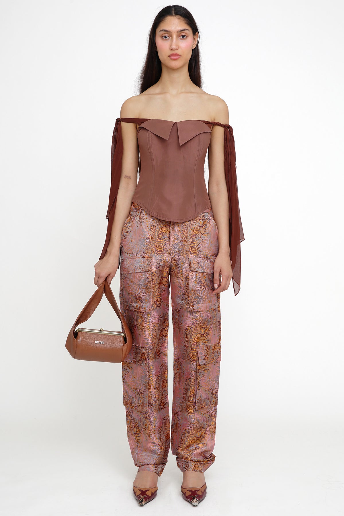 Mauve Brocade Cargo Pants-Pre Order