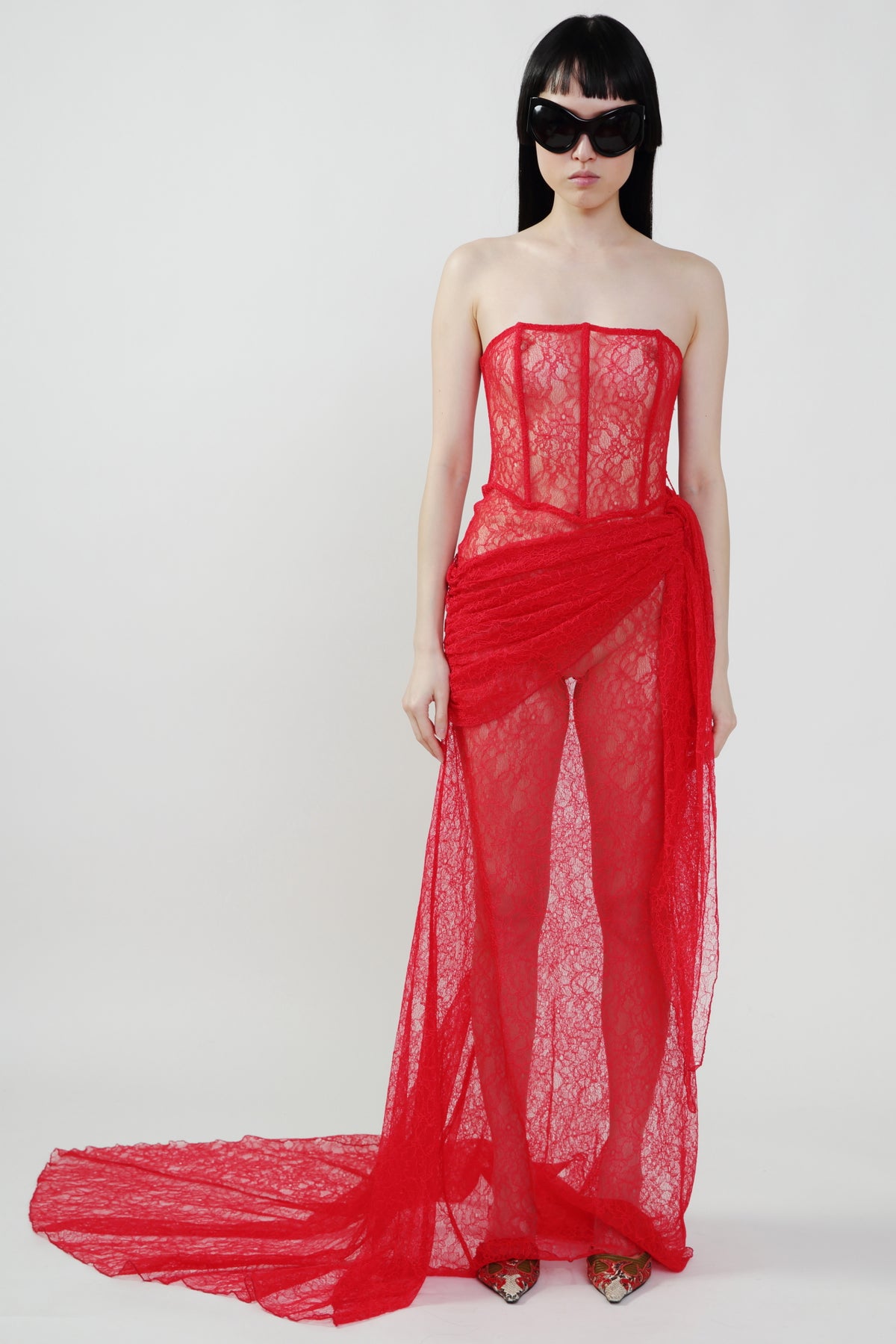 Red Lace Corset Gown