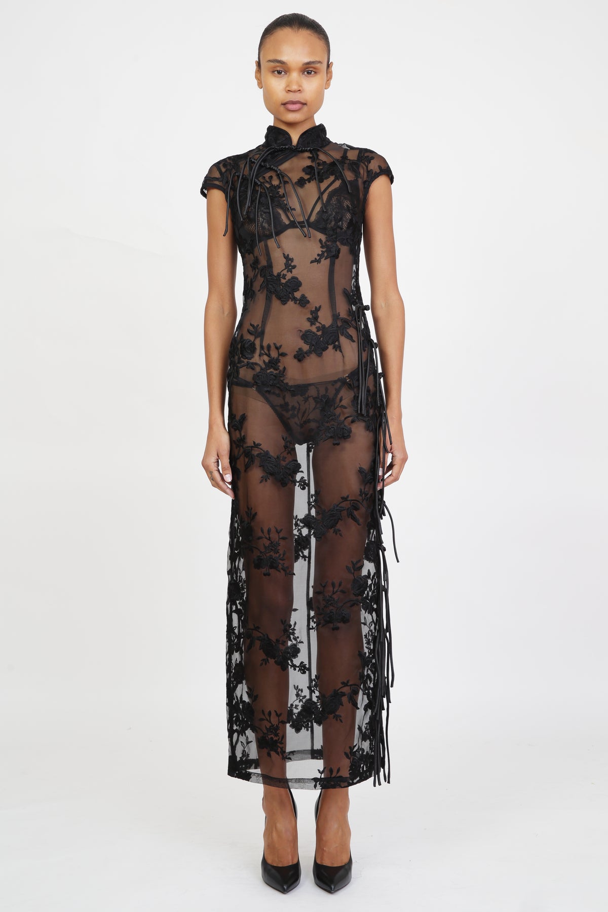 Black Silk Embroidered QiPao Pre-Order