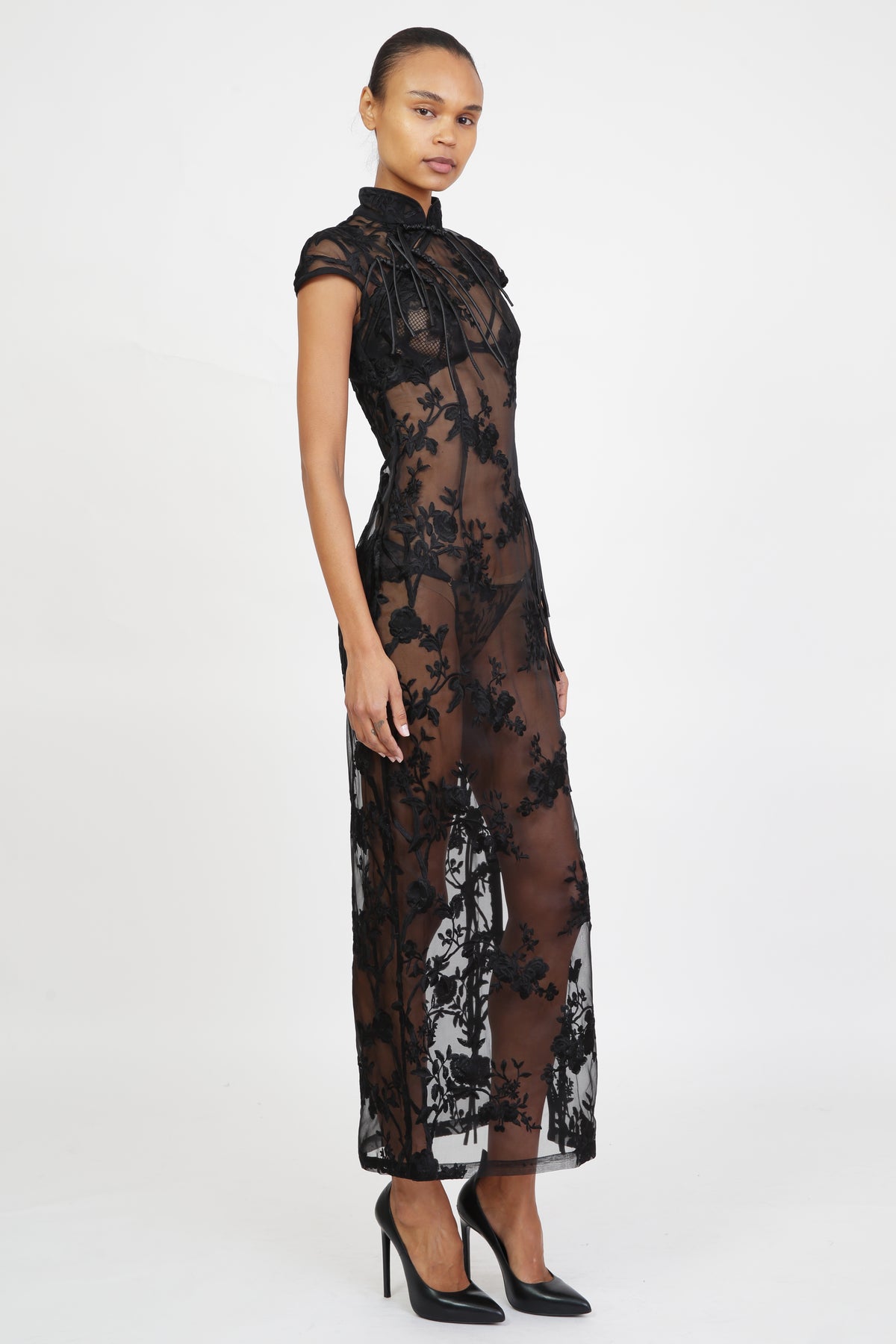 Black Silk Embroidered QiPao Pre-Order