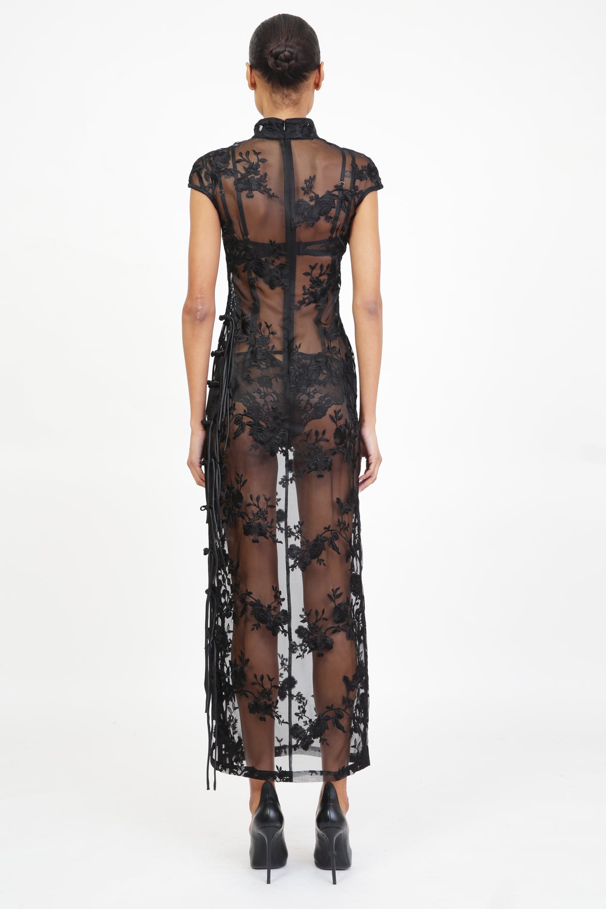 Black Silk Embroidered QiPao Pre-Order